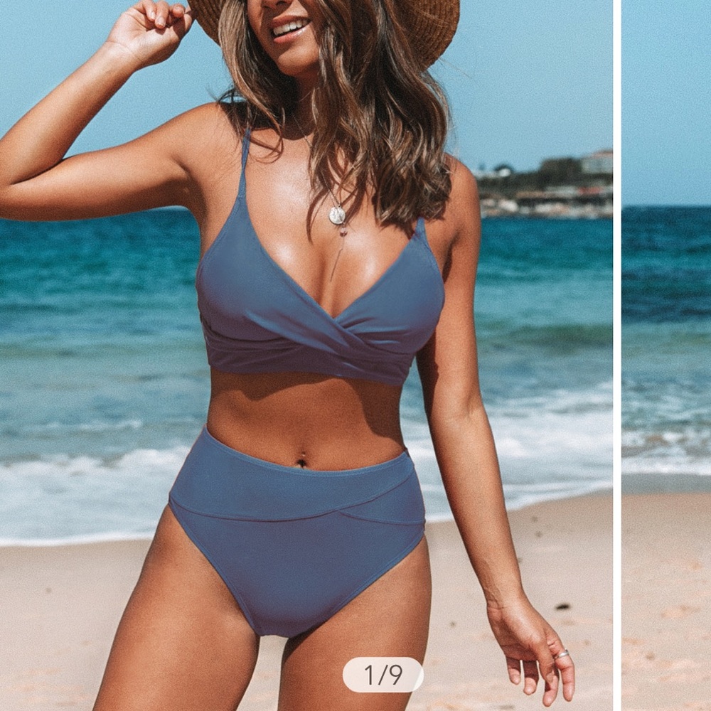 Marsala Wrap Blue Front Bralette And Asymmetric High Waist Set